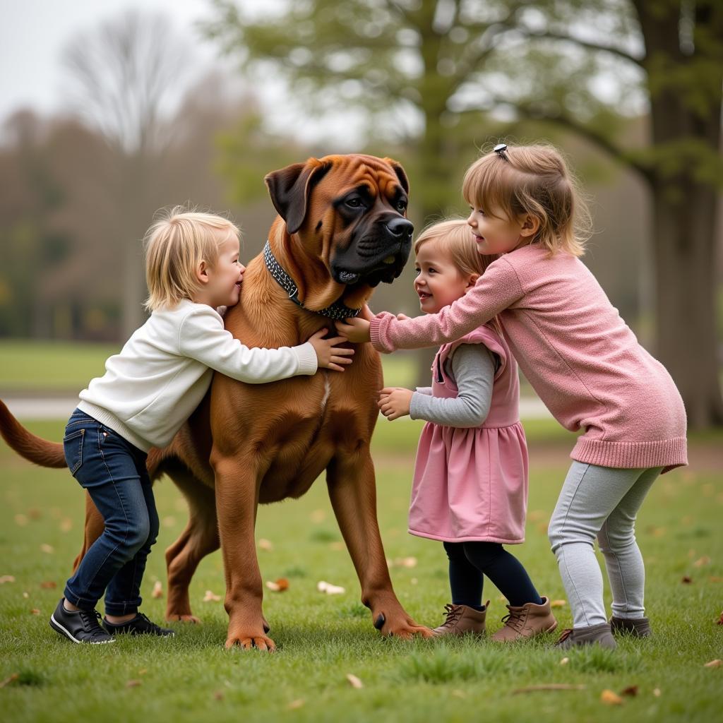 African Boerboel Playing with Children