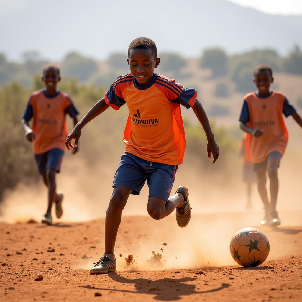 African Boy Playing Soccer in South Africa