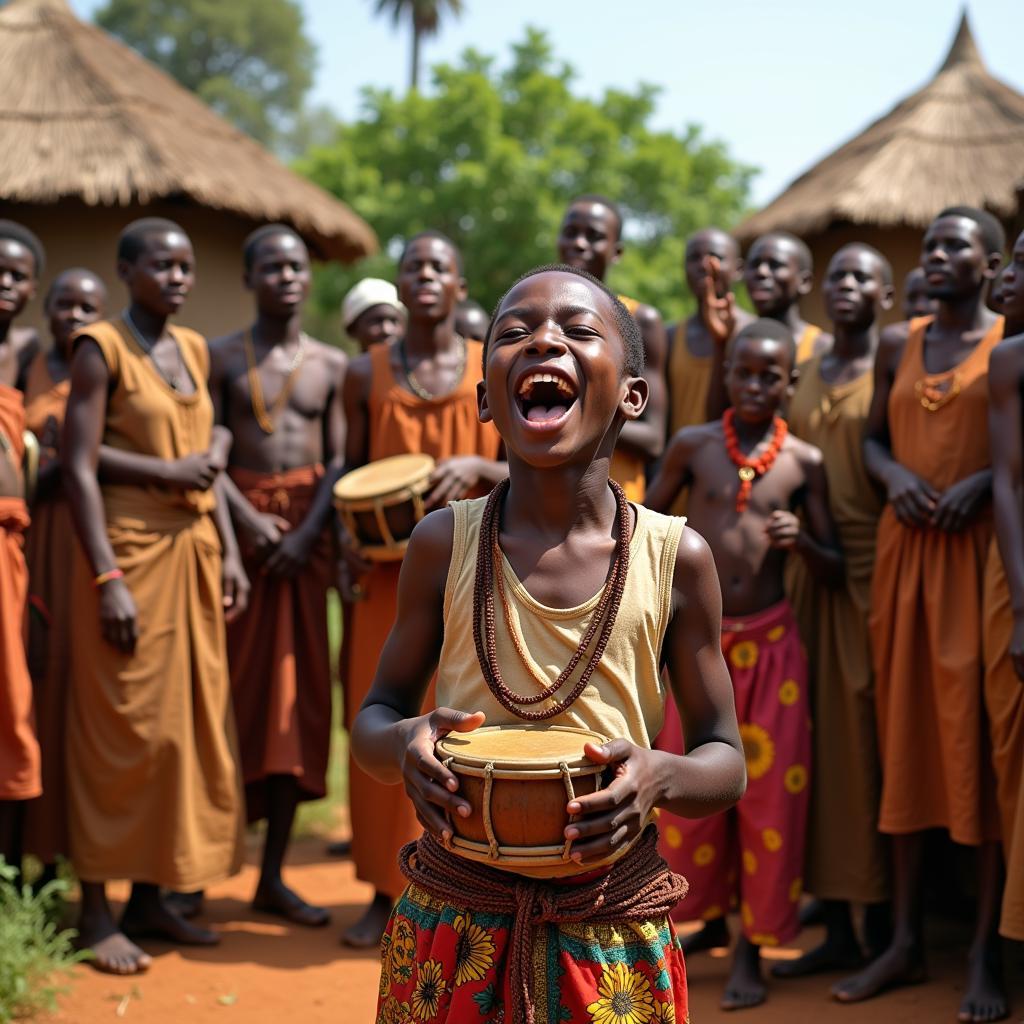 African Boy Singing a Traditional Song