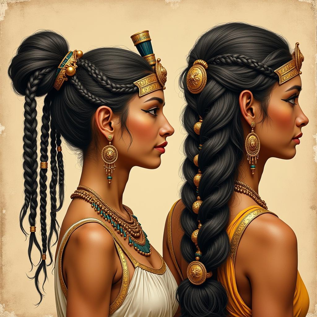 Ancient Egyptian Braids:  A depiction of elaborate braiding styles worn by royalty and nobility in ancient Egypt, showcasing the historical significance of braiding as a status symbol.