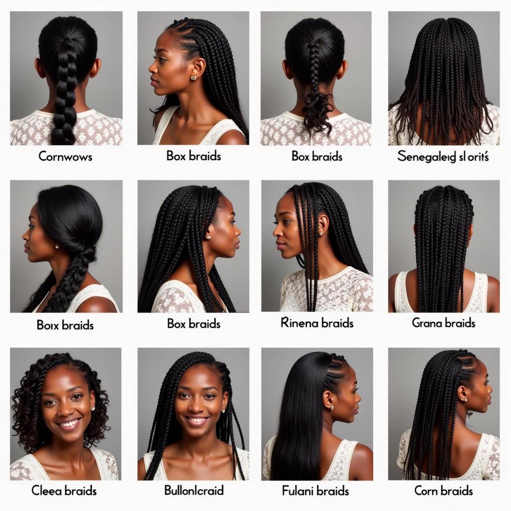 Different African braiding styles with their names and variations