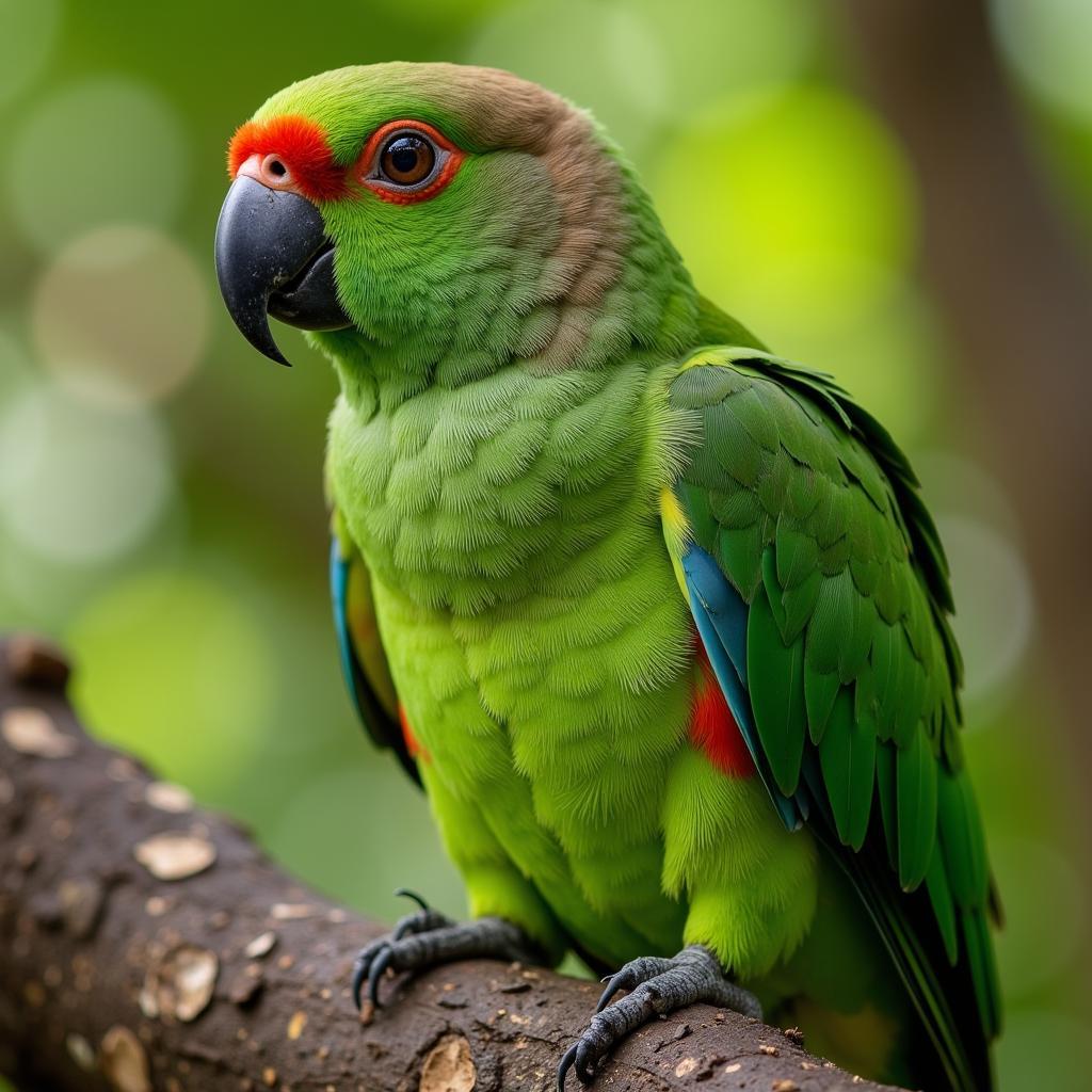 African Brow-headed Parrot Perching on a Branch