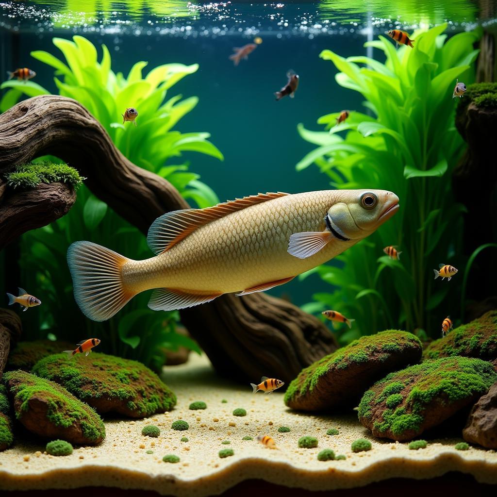 African Brown Knife Fish in a Planted Aquarium with Compatible Tank Mates