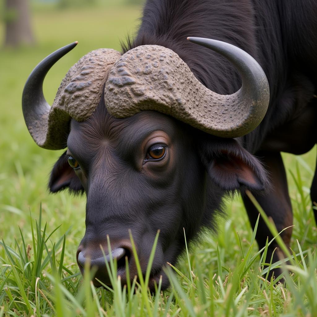 African buffalo grazing in the savanna grasslands