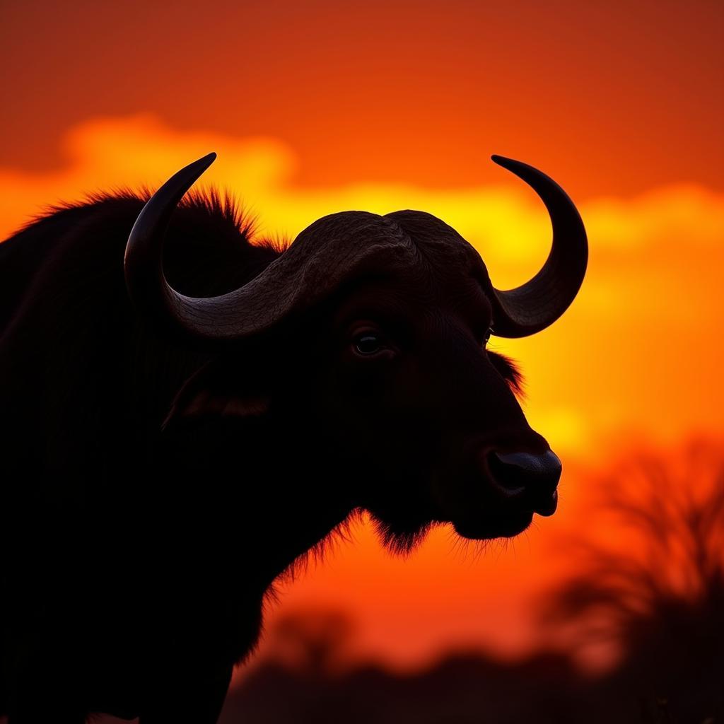 Close-up of an African Buffalo Head Silhouette