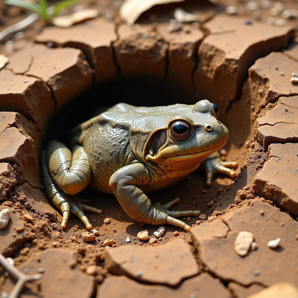 African Bullfrog Aestivating During Dry Season