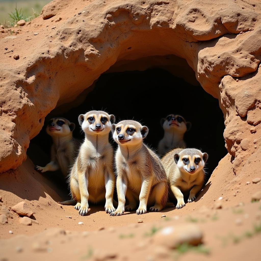 Meerkats in Their Burrow