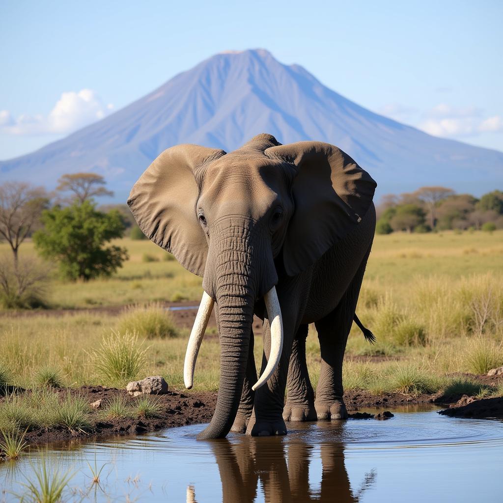 African Bush Elephant drinking water in Amboseli