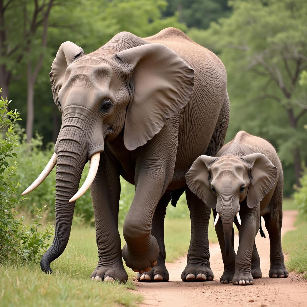 African Bush Elephant Calf with Mother