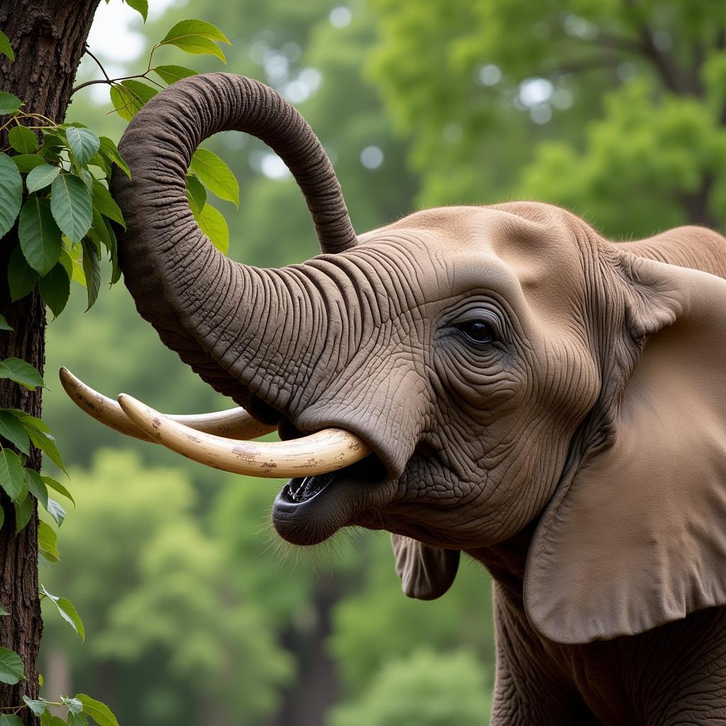 African Bush Elephant Feeding on Vegetation