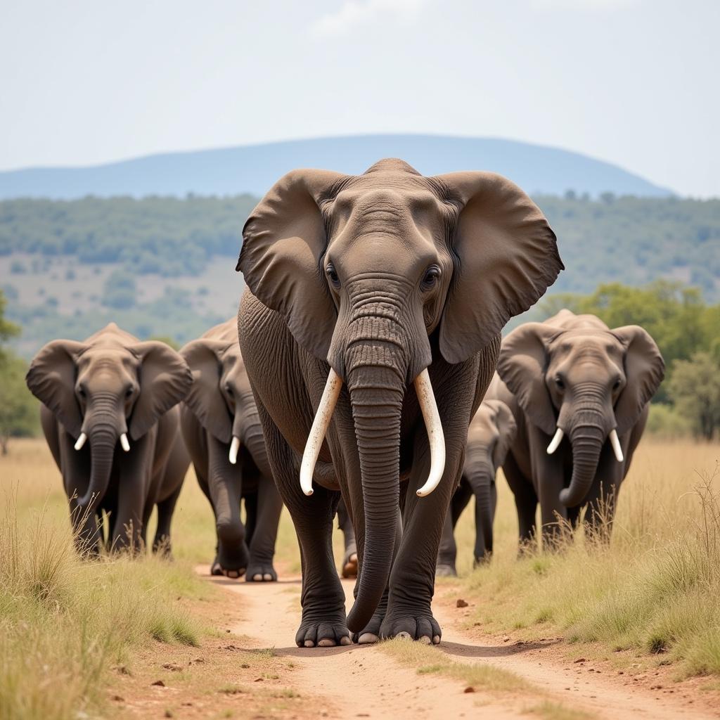 African Bush Elephant Matriarch Leading Herd