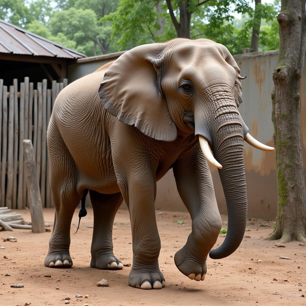 African Bush Elephant Stressed in Confined Space