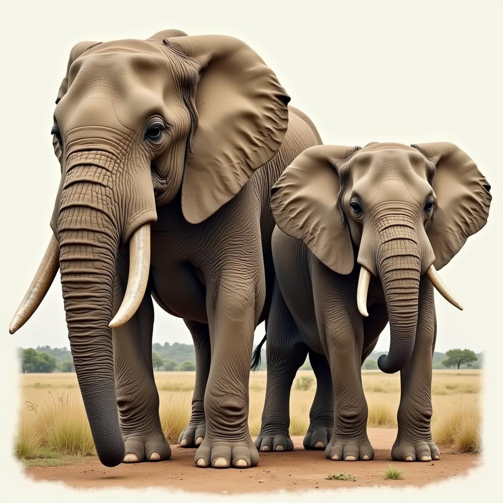 African Bush Elephant and Indian Elephant Size Comparison