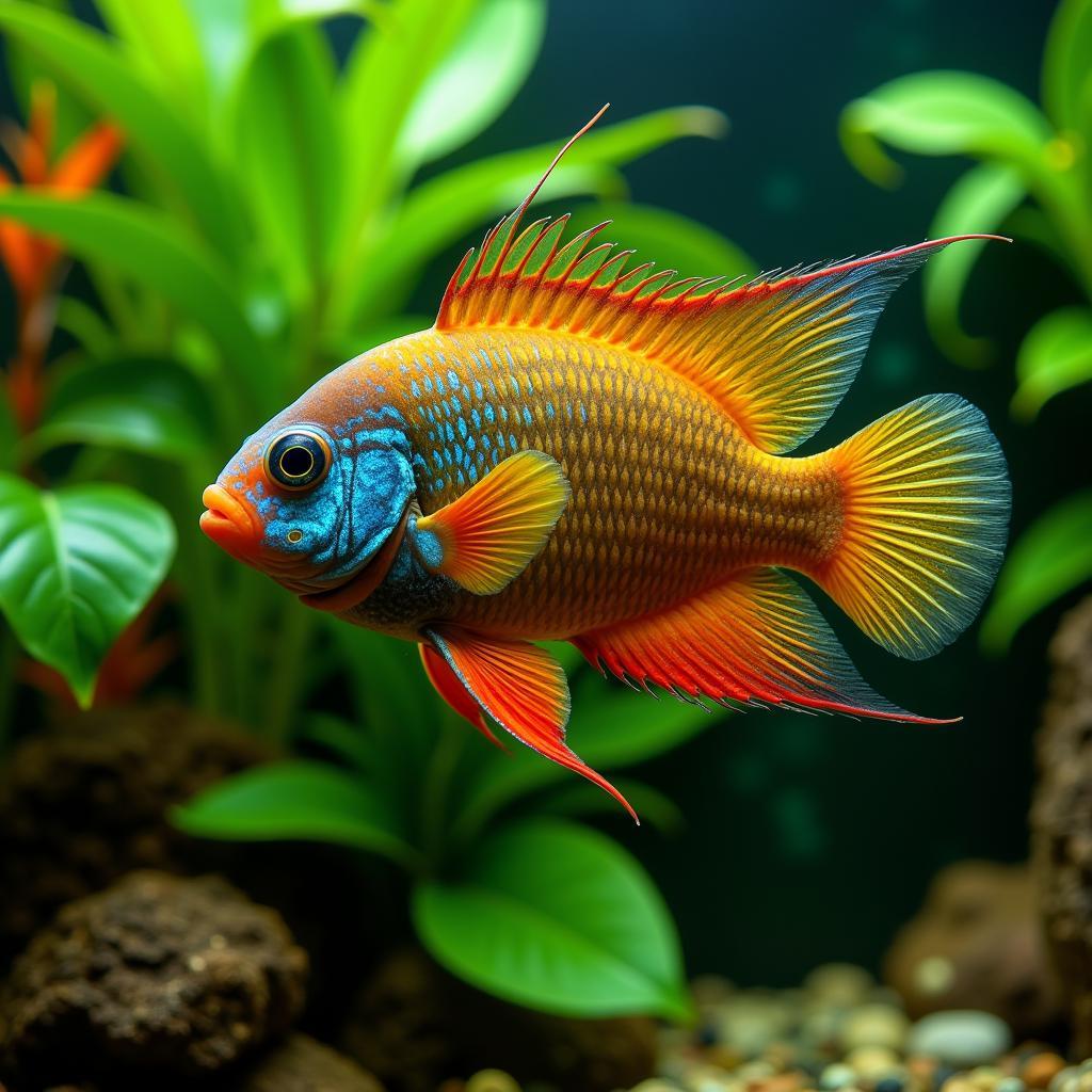 African Butterfly Cichlid Swimming in Aquarium