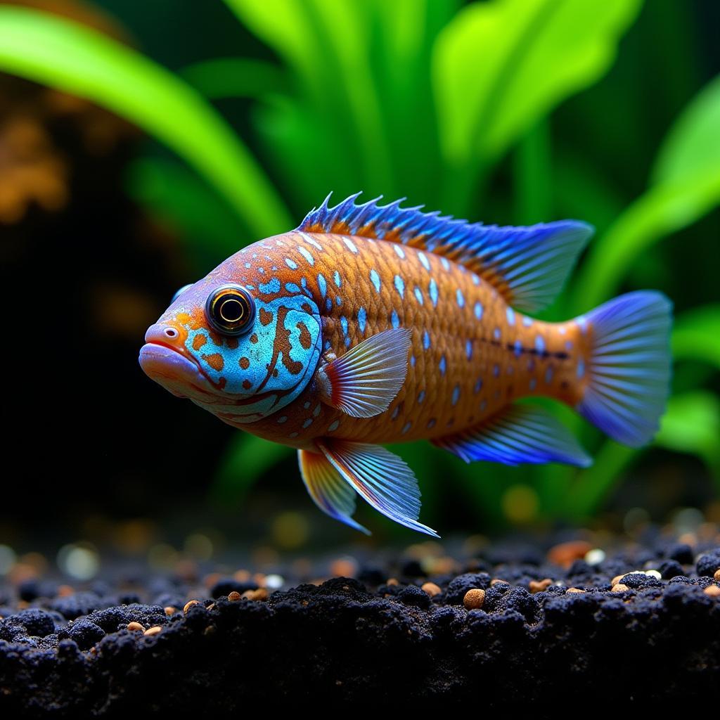 African Butterfly Peacock Cichlid Displaying Vibrant Colors