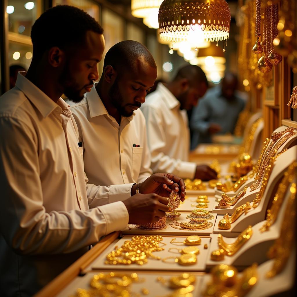 African Buyers Examining Gold in Dubai's Gold Souk