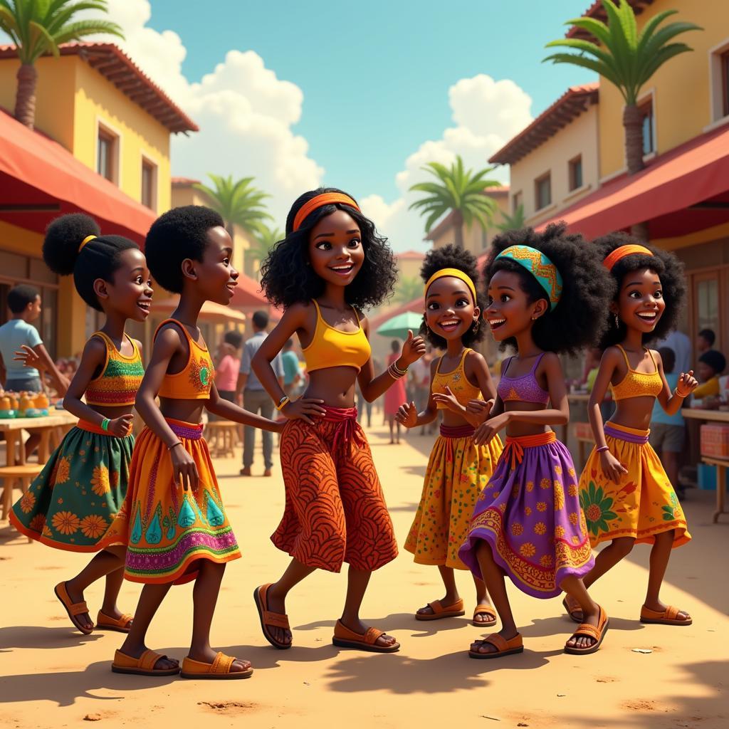 African Cartoon Characters Dancing Samba