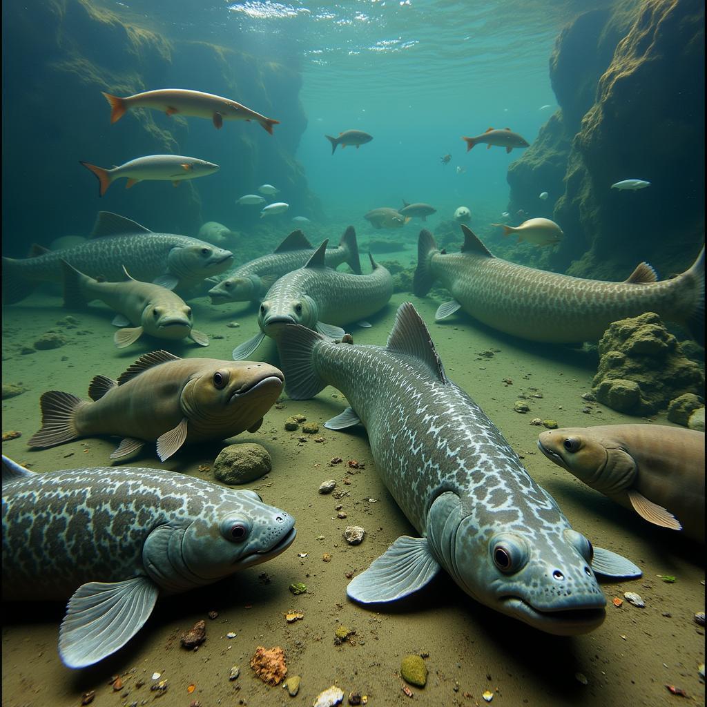 Diverse African Catfish Species in Their Natural River Habitats