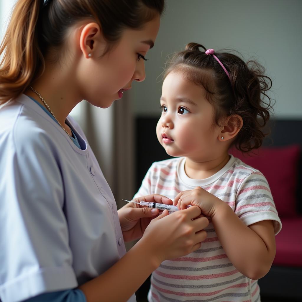 An African child receives much-needed medical care from a healthcare professional.