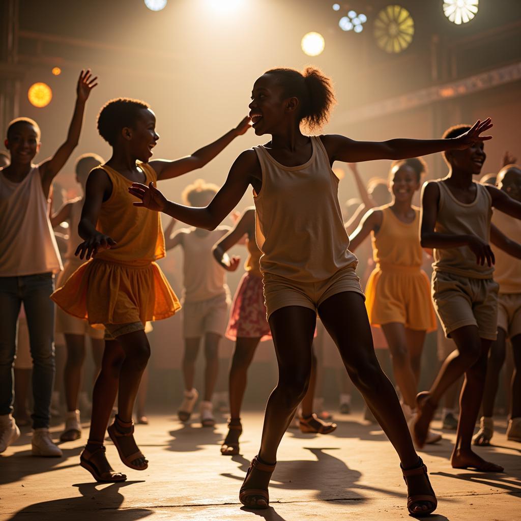 African Children Dancing to Contemporary Music