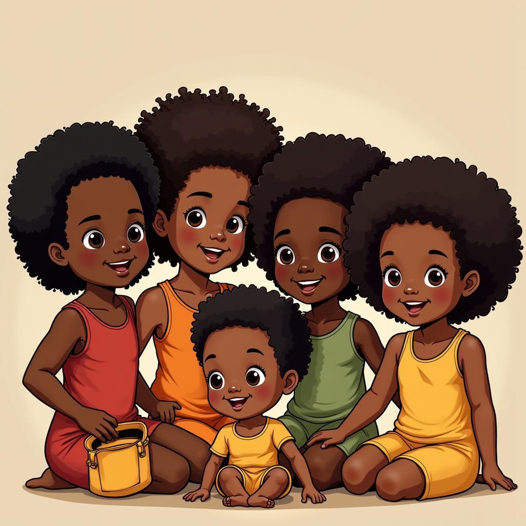 African children showcasing diverse hair textures, including straight, wavy, and curly hair types.