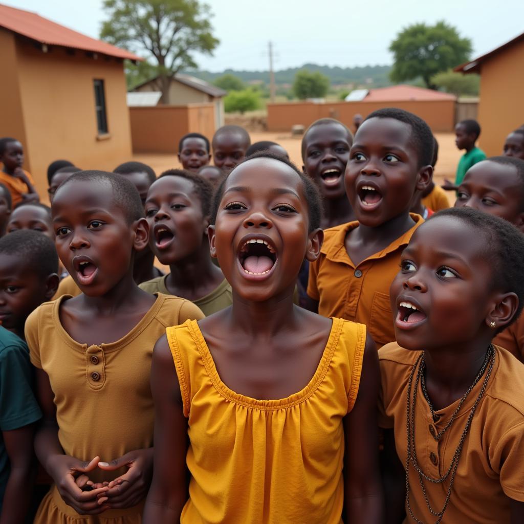 African Children Singing in their Village