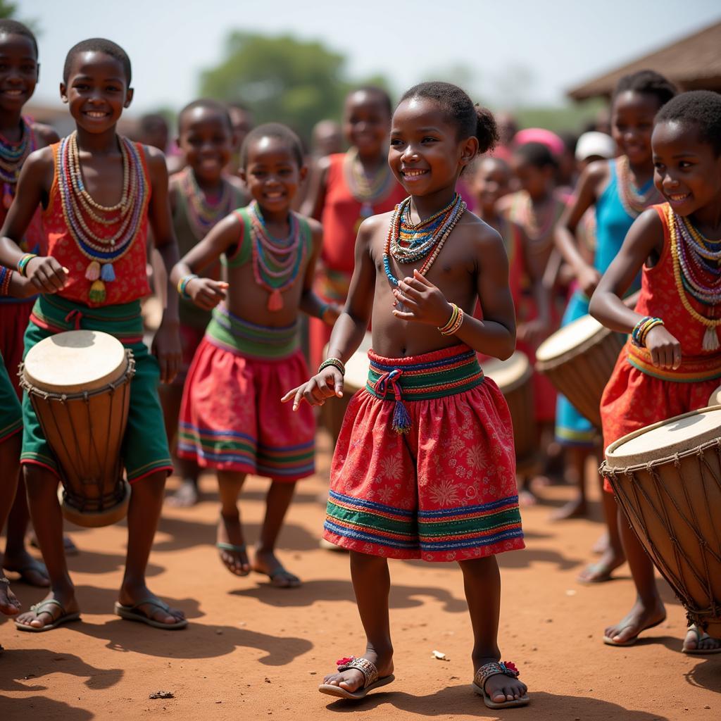 African children performing a vibrant traditional dance in a YouTube video.