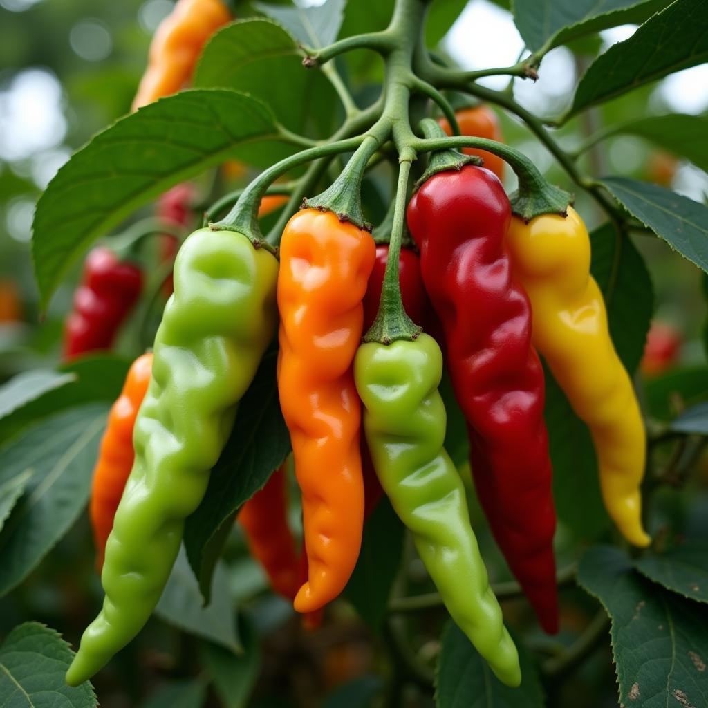 African Chilli Pepper Variety Growing on Vine