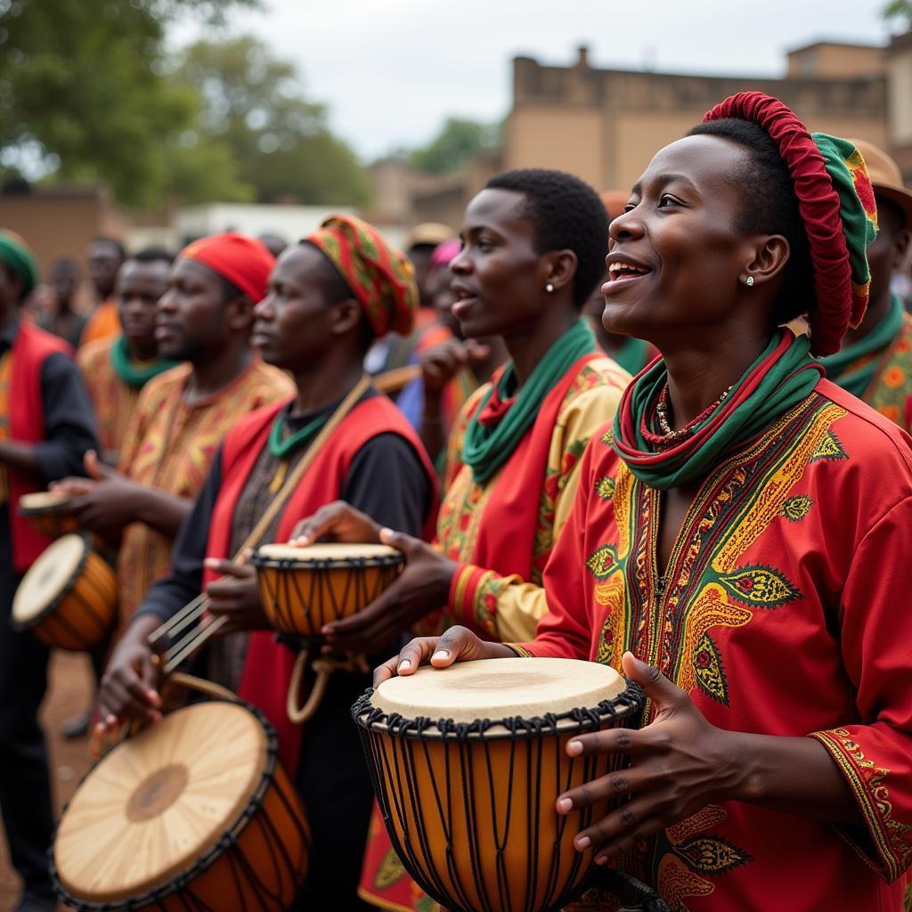 African Carolers with Traditional Instruments