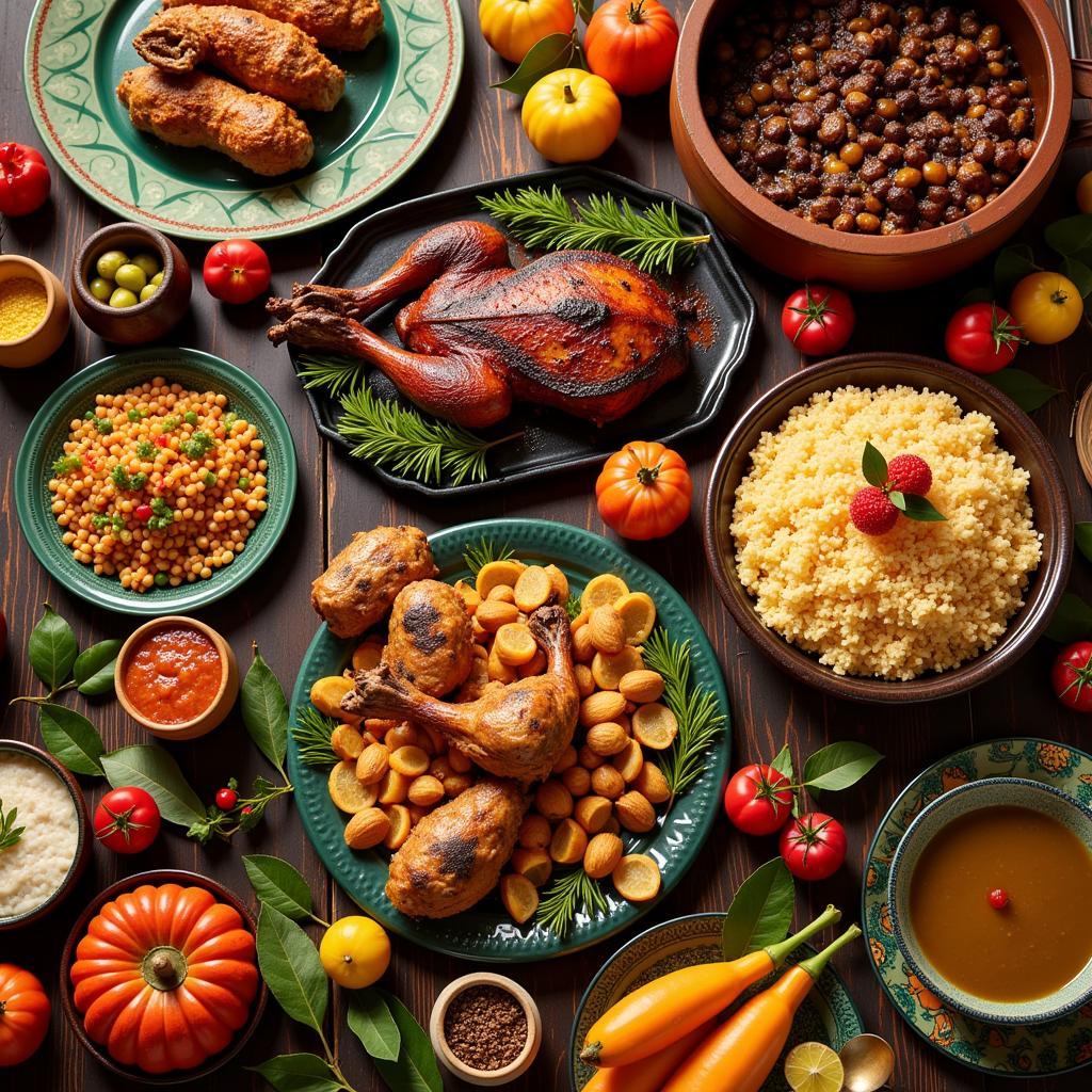 African Christmas Food: A table laden with traditional dishes, representing the diverse culinary landscape of the continent during the festive season.