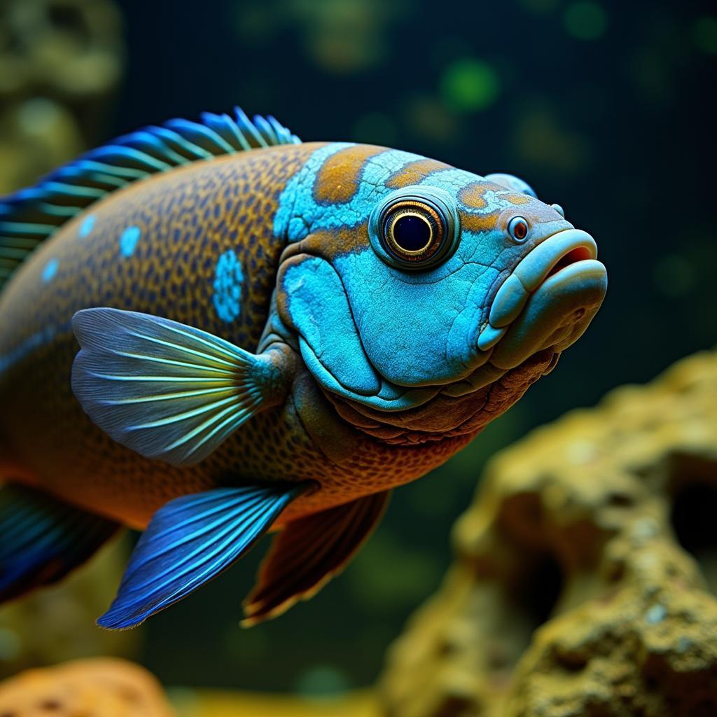 Male African Cichlid Displaying its Blue Head