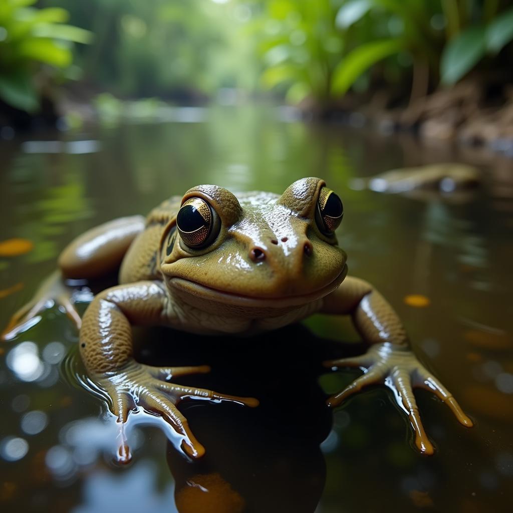 African clawed frog swimming in its natural habitat, showcasing its unique features and adaptations for aquatic life.