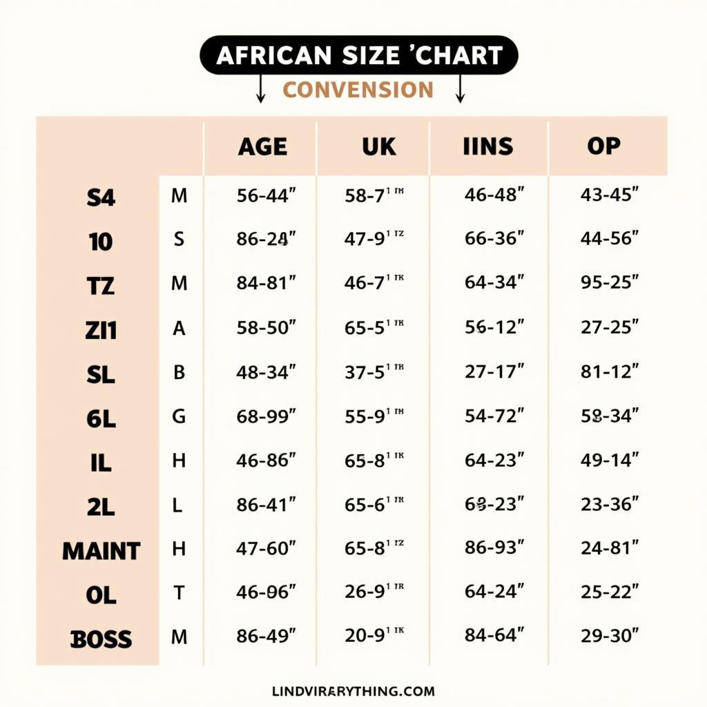 African Clothing Size Chart for Kids Wear