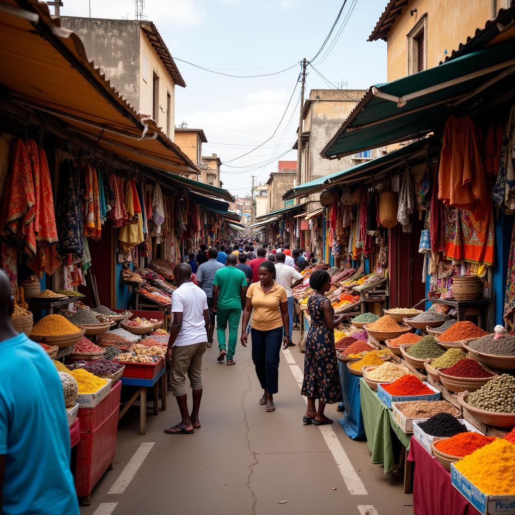 Bustling marketplace in an African coastal city