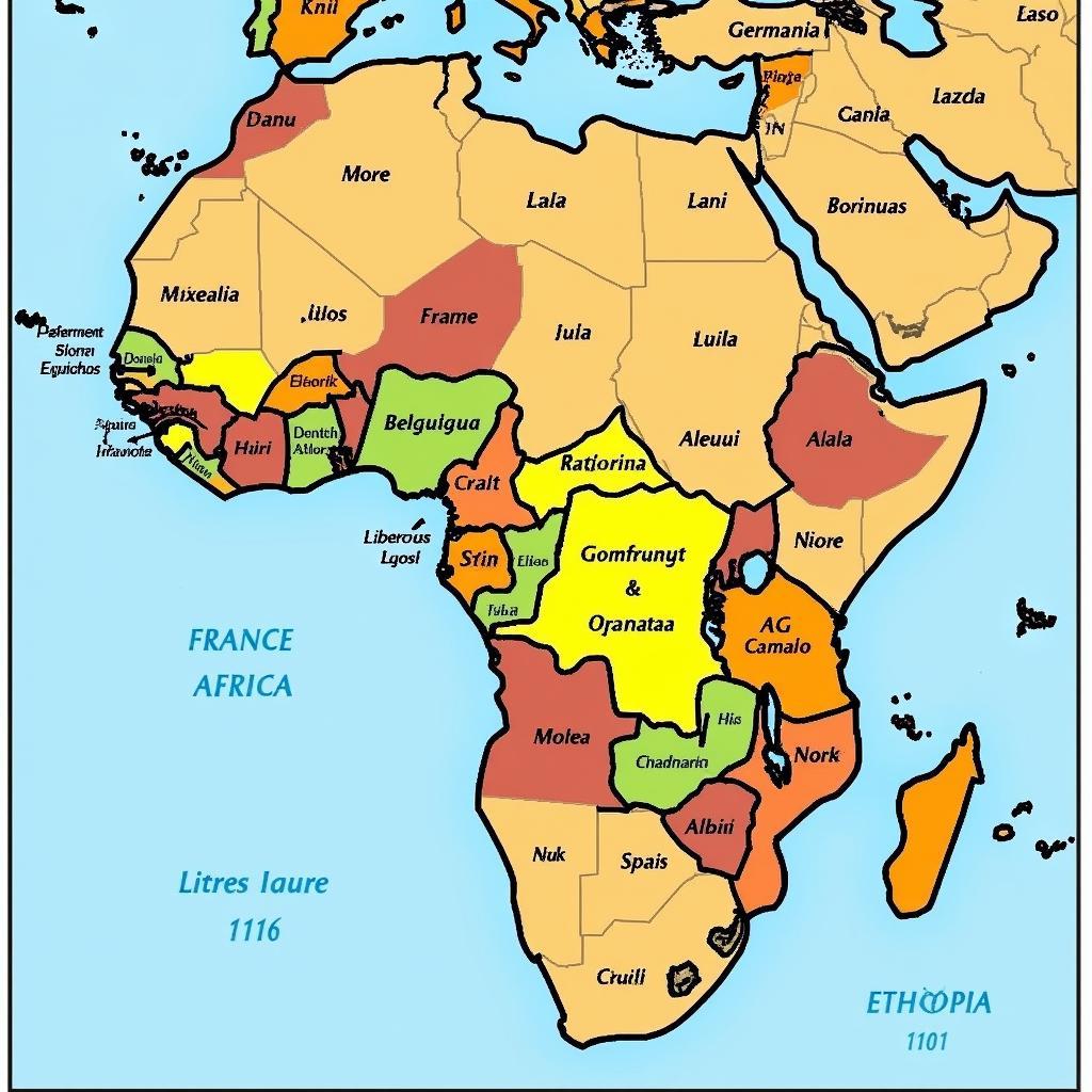 Map of African colonies in 1914 showing European control