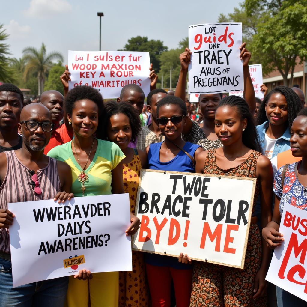 A group of people participating in a community awareness campaign against abuse, signifying the importance of collective action.