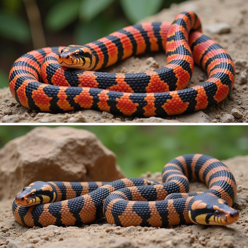 African Coral Snake Mimicry: Comparing the venomous coral snake with its harmless mimics.