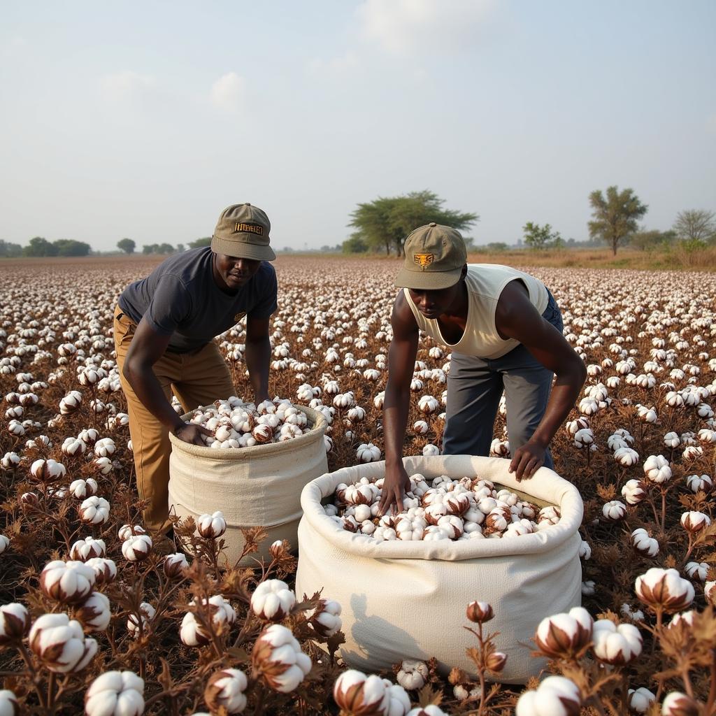 African Cotton Farmers Harvesting Cotton