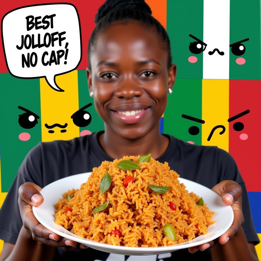 Nigerian Jollof Rice Meme - A humorous depiction of the playful rivalry between different West African countries over who makes the best Jollof rice.