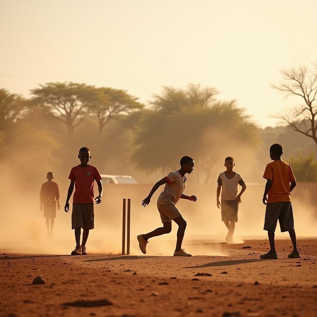 Young African cricketers playing