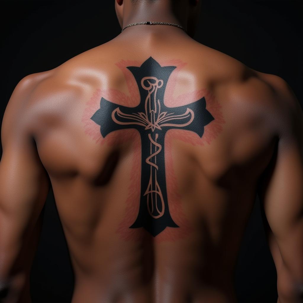 African Cross Tattoo with Sankofa Symbol