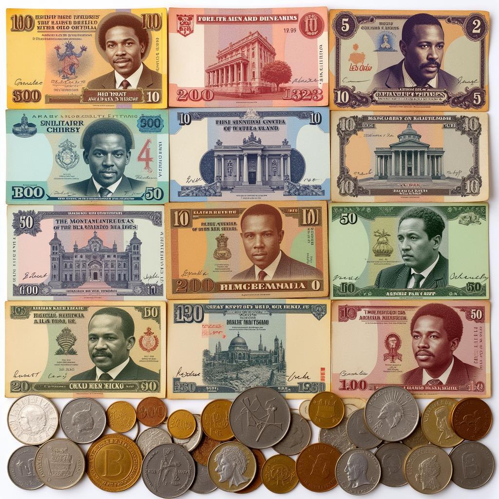 A Diverse Collection of African Banknotes and Coins