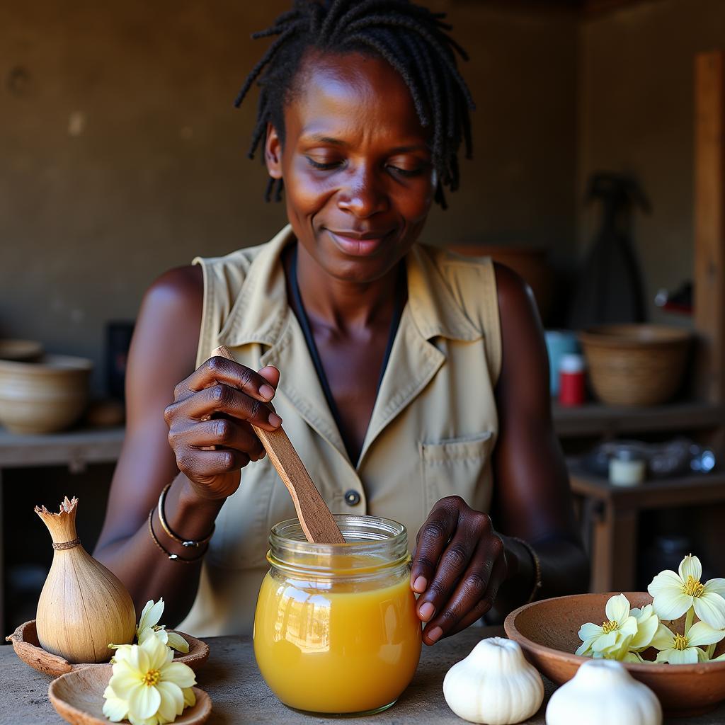 Traditional Healer Preparing African Dairy Flower Remedy