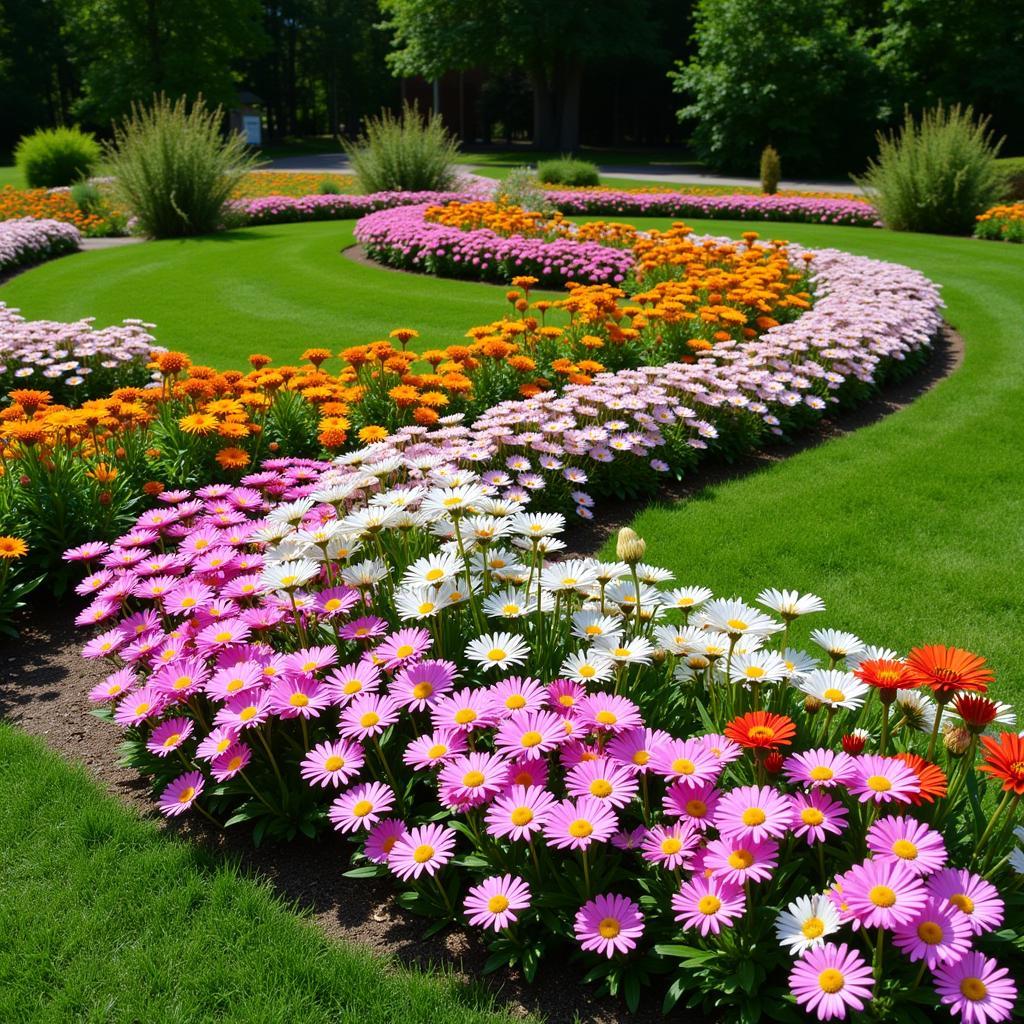 African Daisy Garden Landscape: A beautifully landscaped garden featuring a vibrant display of African daisies.