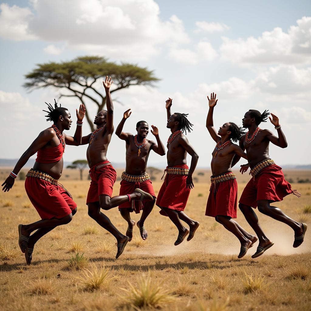 Maasai warriors performing the Adumu dance