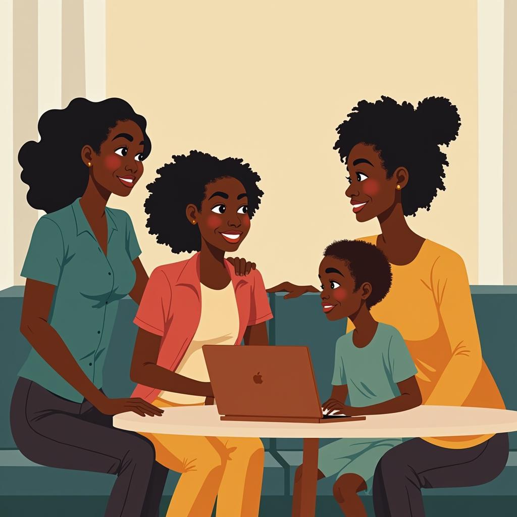 A modern African family, showcasing the daughter-in-law in a professional setting