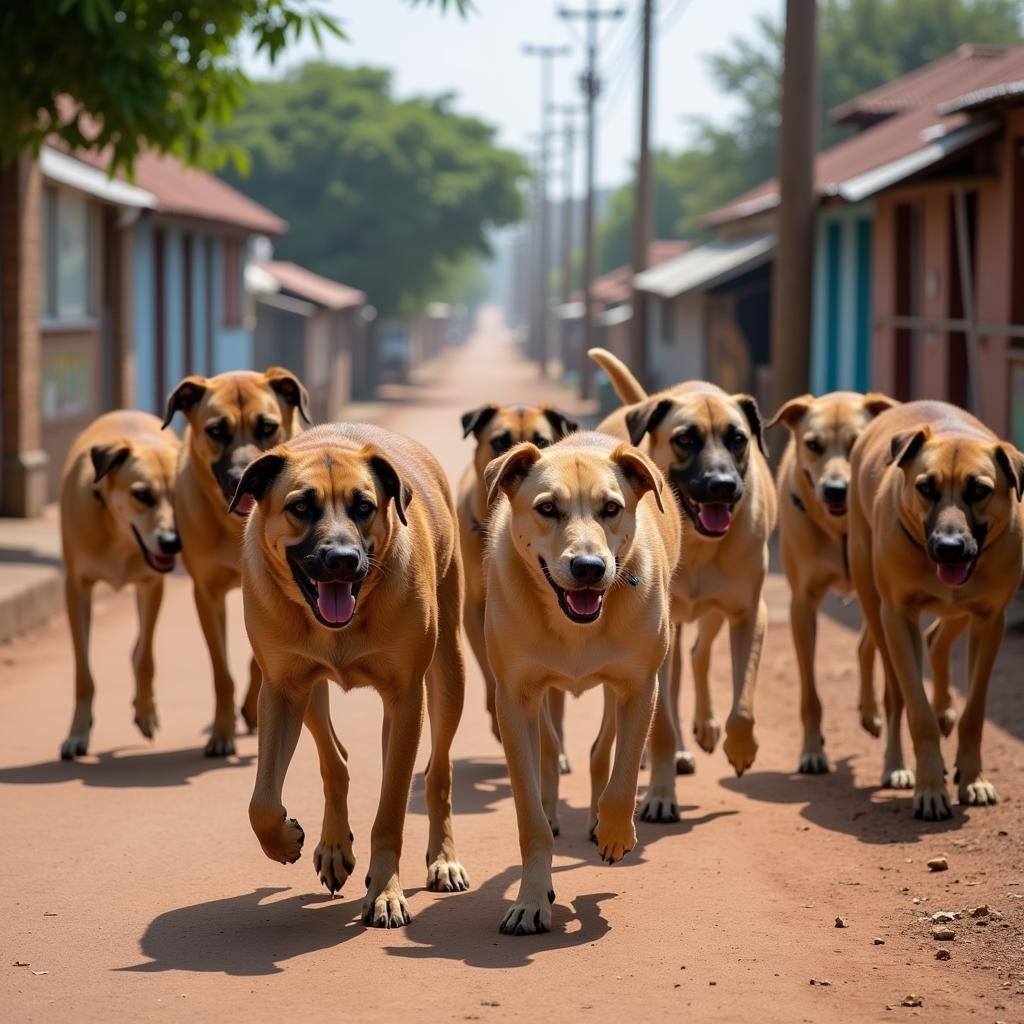 Stray Dog Pack Roaming Streets