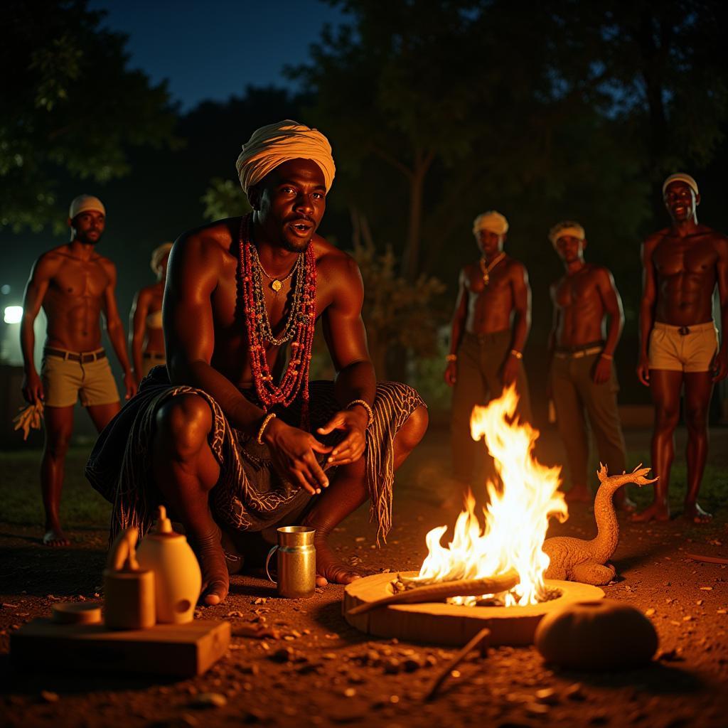 African drug lord participating in a voodoo ritual