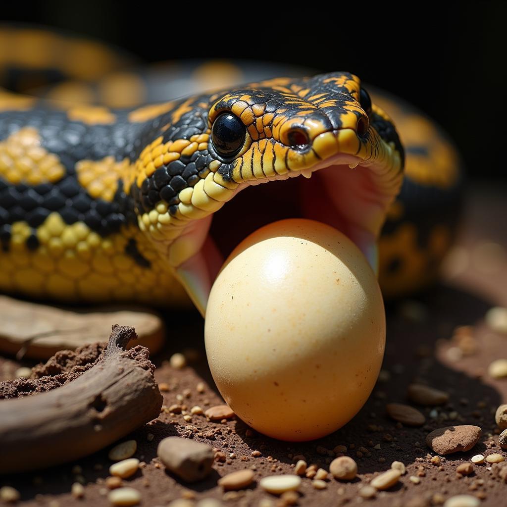 African Egg-Eating Snake Engulfing an Egg