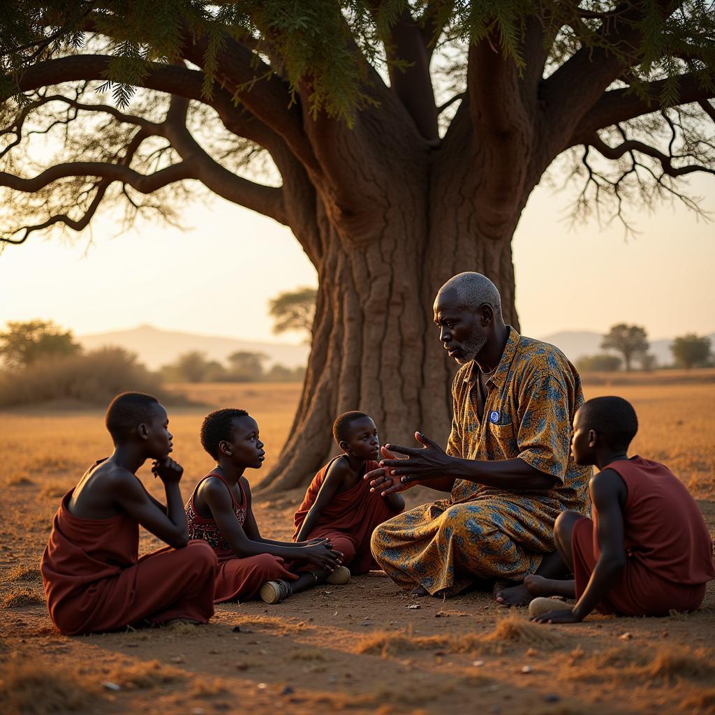 African Elder Telling a Story About a J Name